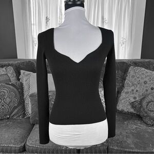 Black Ribbed Knit Top